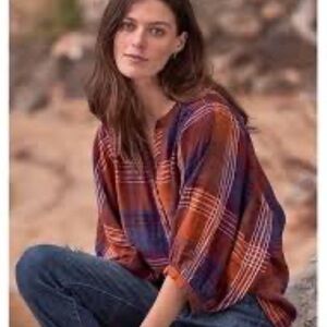 Garnet Hill Plaid Top Shirt Blouses Size XS